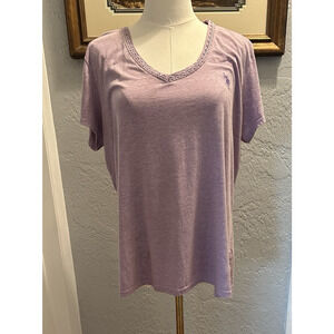 CLEARANCE Women's US POLO ASSN T-Shirt XL Lavender Scalloped V Neck Embroidered